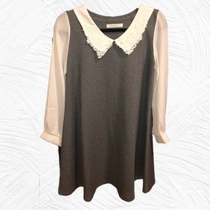 🥰 Made in Korea Gray Dress,Collar w Lace Detail🥰